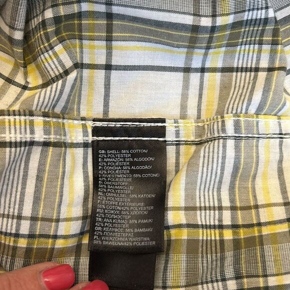 The North Face yellow gray plaid short snap button front shirt Size L EUC - Picture 11 of 12